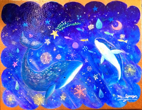 クジラの親子と星の海
