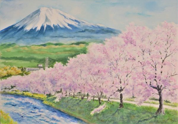 水彩画「富士川からの富士」絵画 風景画 | franczewska.pro