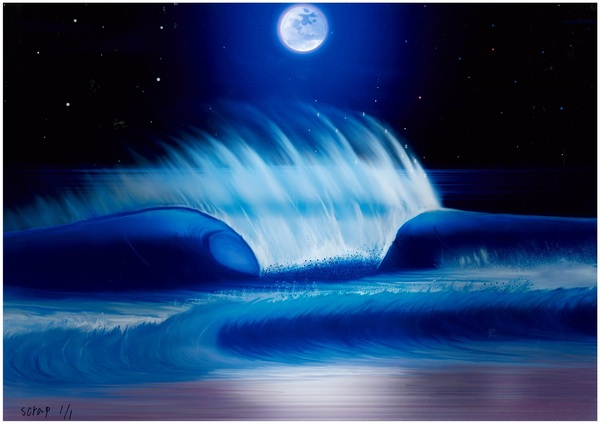 満月の夜の波」 by scrap｜アート・絵画の販売(通販)サイト Artmeter