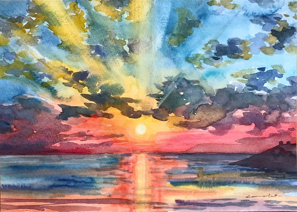 Sunset and Ocean Painting for Kids — Left Coast Art Studio