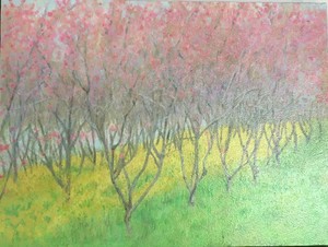 Title:「花桃」 Artist:「橘 忍」 Comment:「桜よりも早く咲き、春の訪れを告げる花桃の林と菜の花を描いた春の絵です(^^)側面にも着色してあるので、額無しでシンプルに飾ることができます。」 ART-Meter