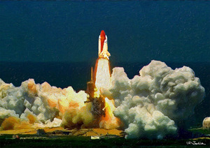 Title:「スペースシャトル2 (1/5)」 Artist:「ハンサムブースカ」 Comment:「まっすぐ宇宙に向かって行きます。科学の力強さを感じる風景です。」 ART-Meter