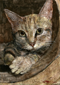 Title:「見つめる猫」 Artist:「石川 裕樹」 Comment:「絵肌にこだわって描きました。」 ART-Meter