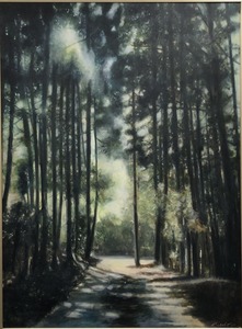 Title:「木漏れ日」 Artist:「MASAKO」 Comment:「こちら県展、入選作品です。とても思い入れのある地元の風景を描きました。木漏れ日の光と木の影のバランスが難しかったです。光の中に静寂な空間が広がり、どこか懐かしく、癒される絵画となっております。」 ART-Meter