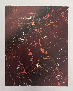 Title:「宇宙」 Artist:「きゃんでい」 Comment:「宇宙のオーロラをイメージしました
黒と赤をベースに黄色、白、ピンクで星や流星の雰囲気を表現しました」 ART-Meter